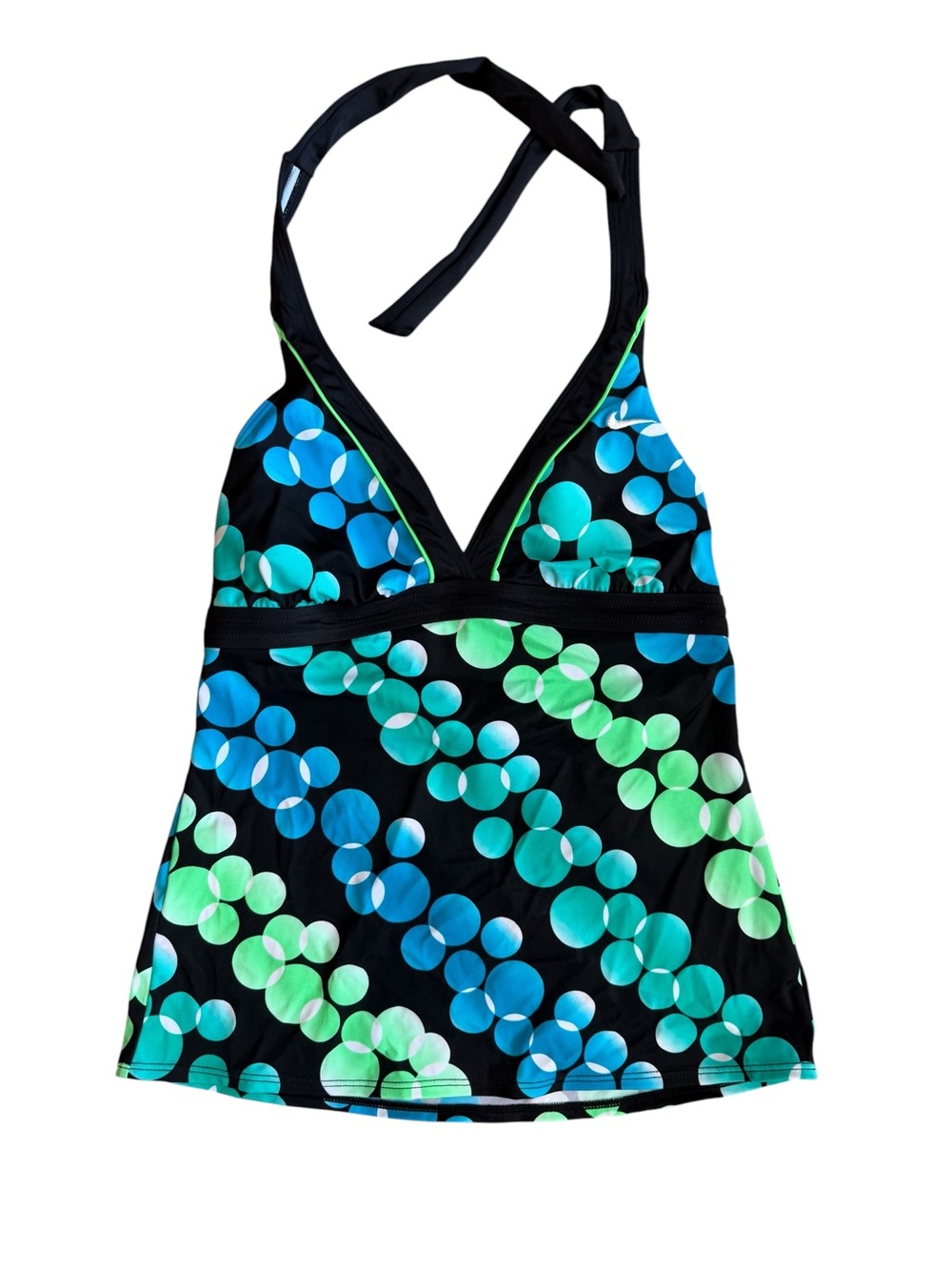 NWT Nike Halter Tankini Swim Top Black & Green/Blue Bubble Design Sz. 6
